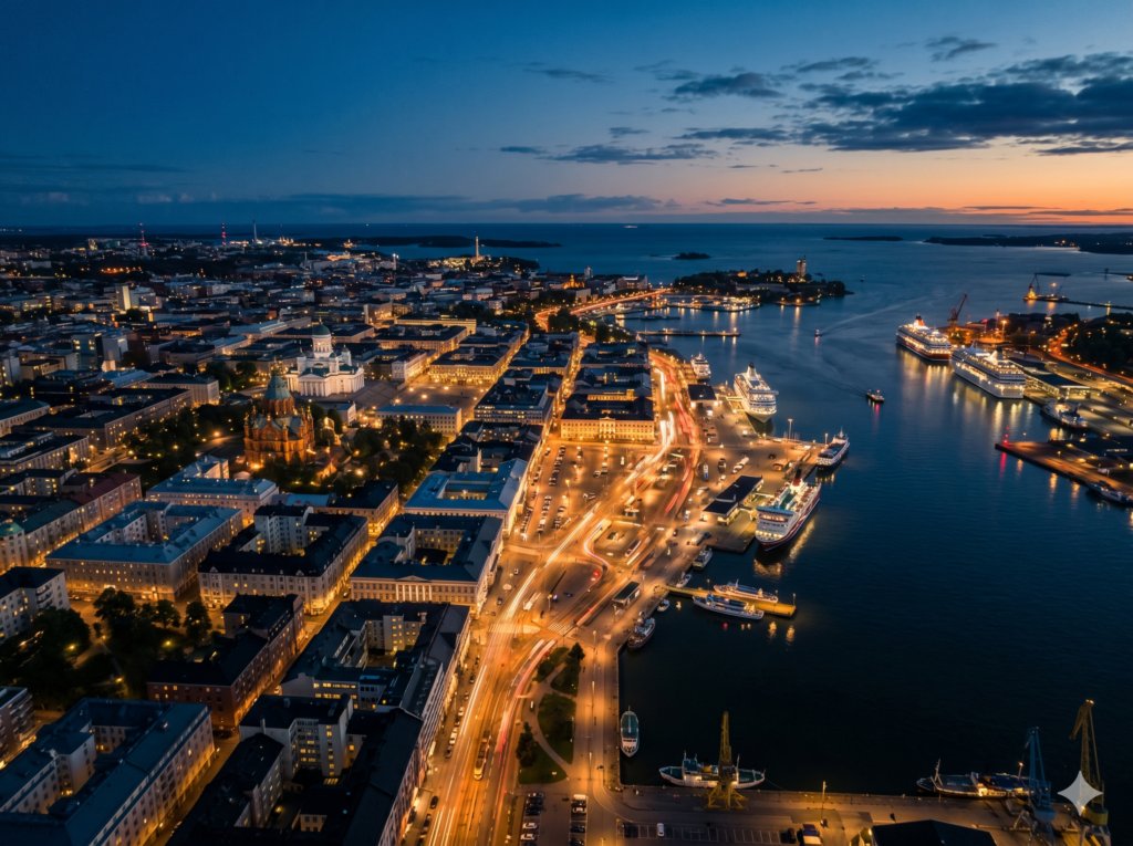 Helsingin kaupunkikuva valoineen